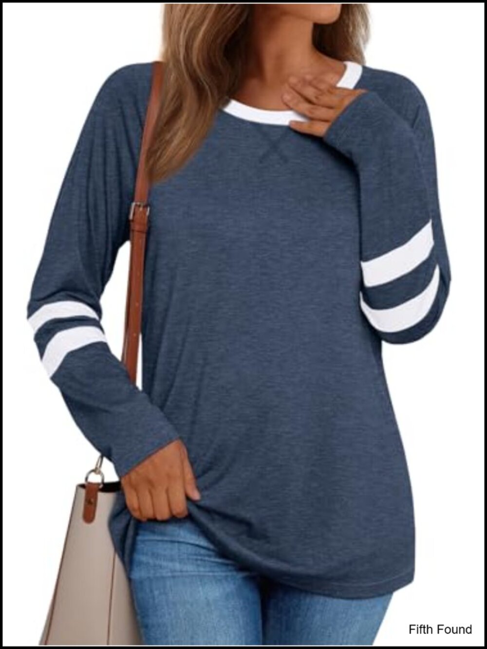 Oversized Crewneck Color Block Long Sleeve T-Shirt with Stretch